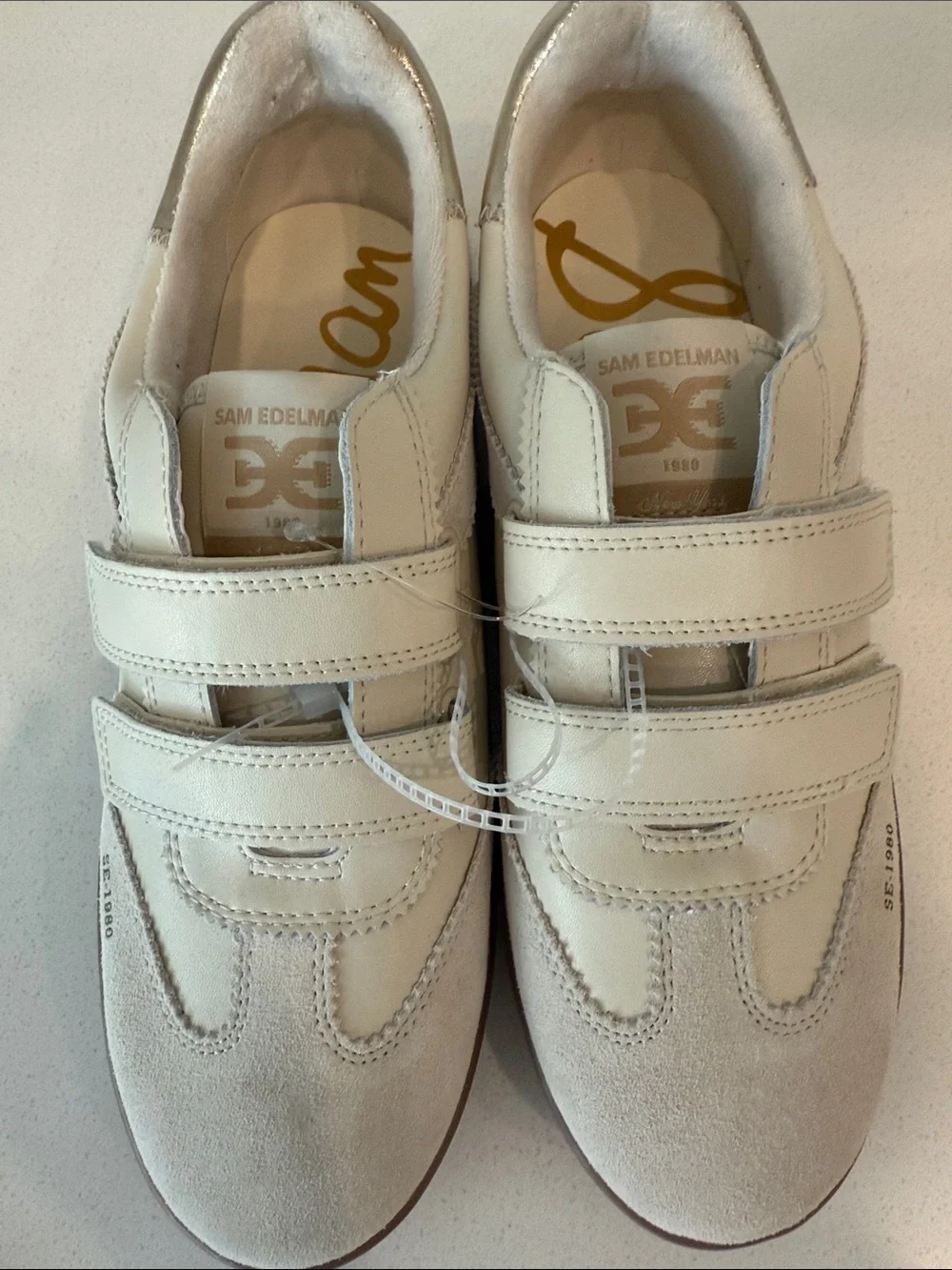 Sam Edelman SE-1980 Velcro Sneakers Cream Gold 10 NWOT